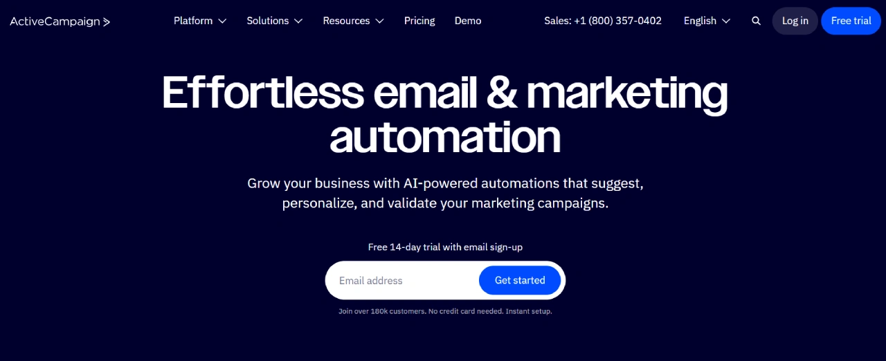 activecampaign homepage