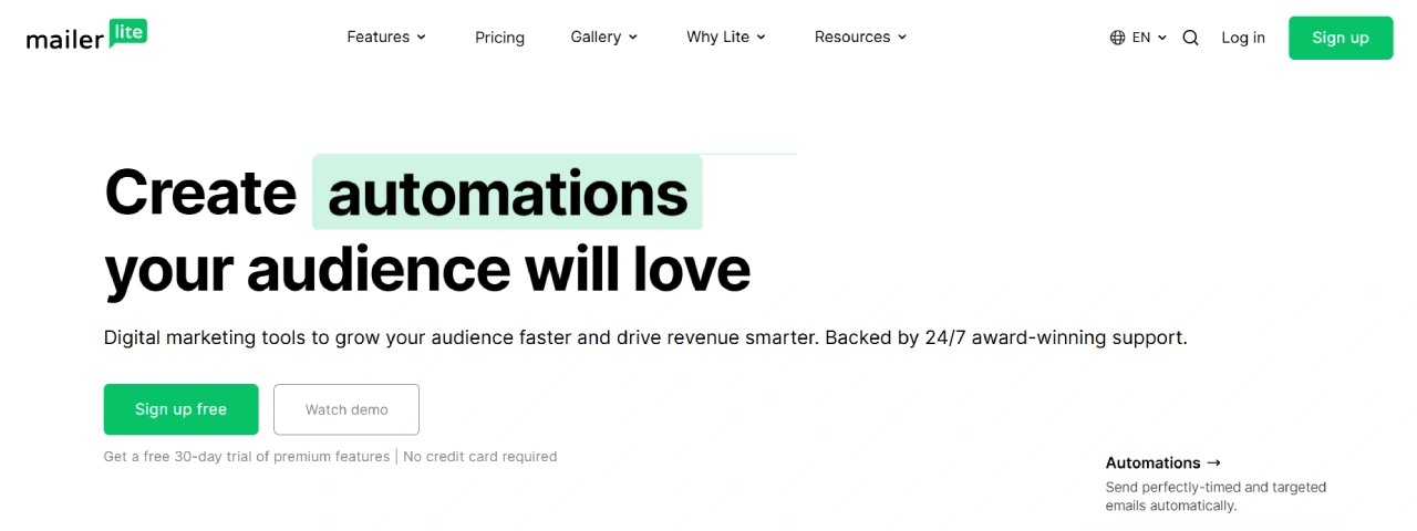 mailerlite homepage
