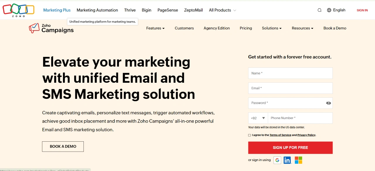 zoho campaigns homepage