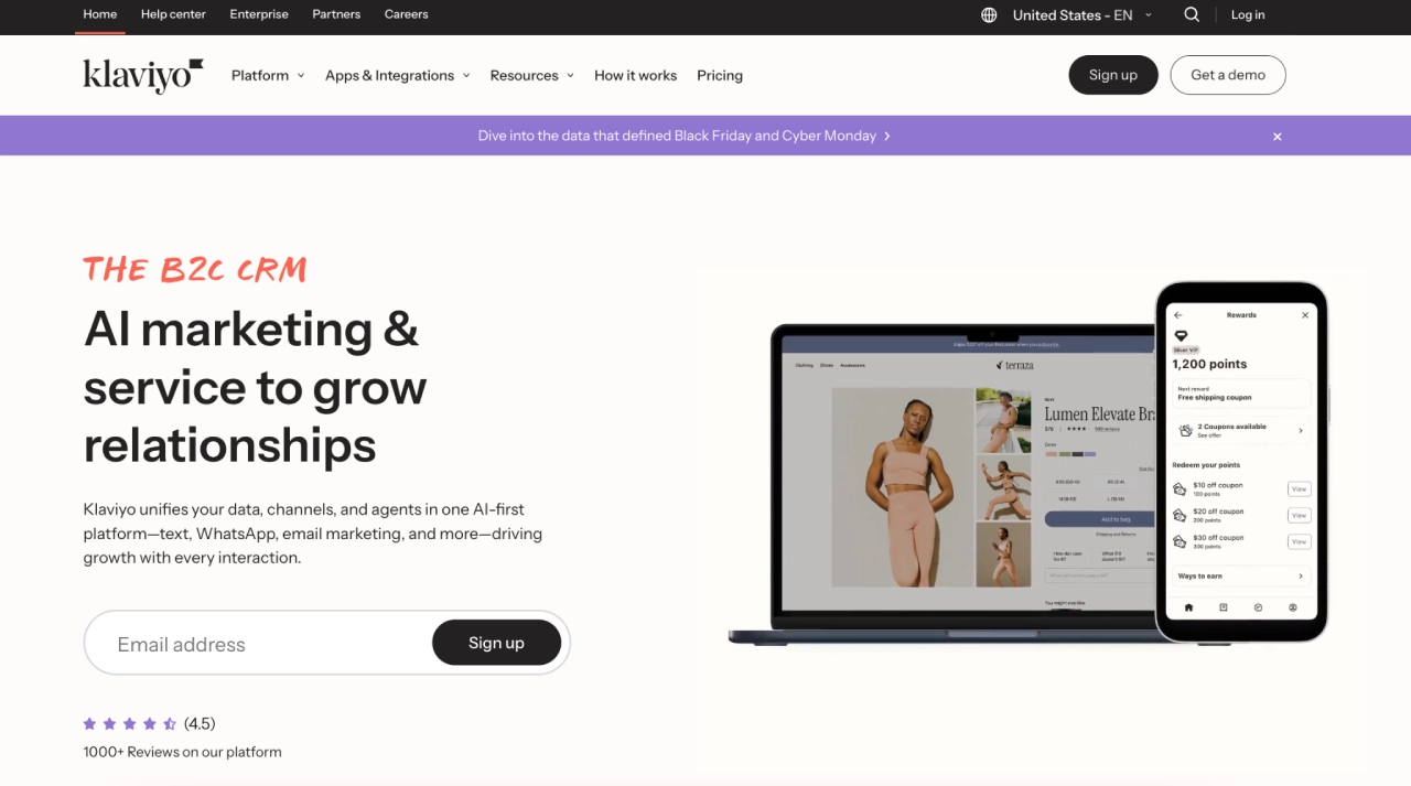 klaviyo homepage updated