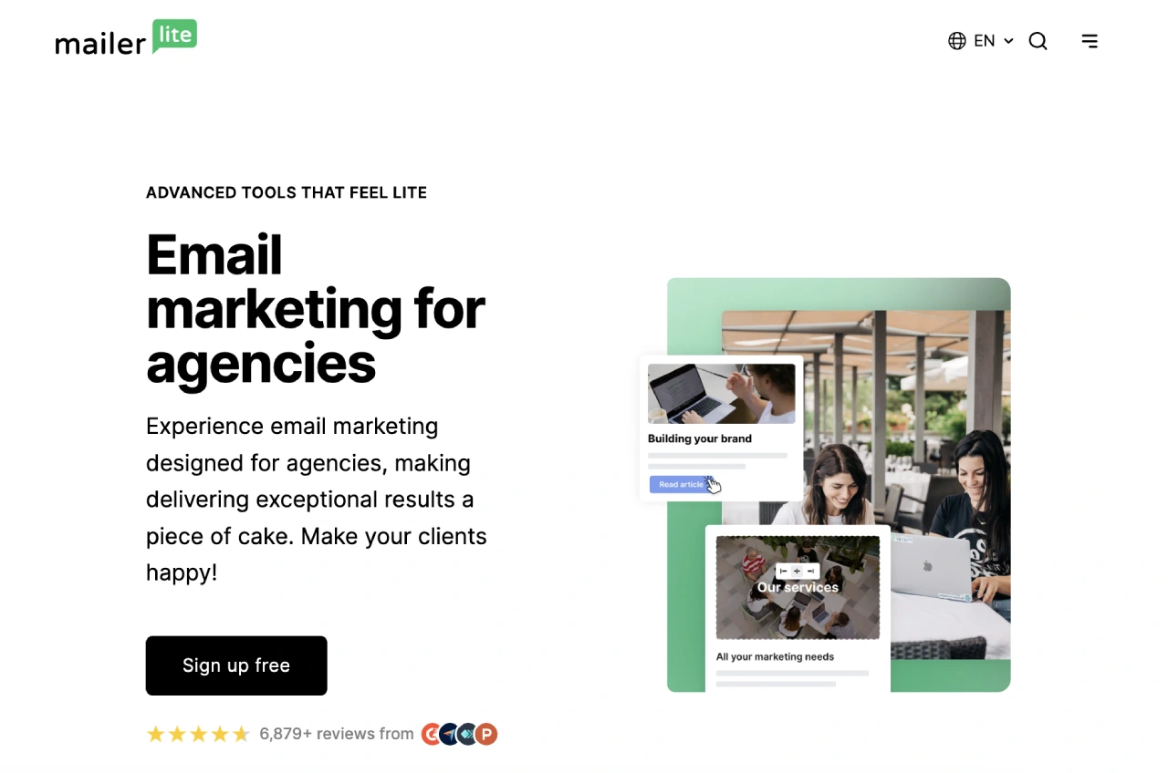 mailerlite homepage updated