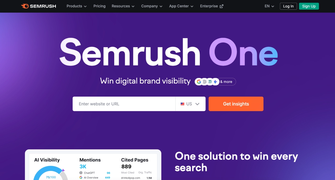 semrush homepage